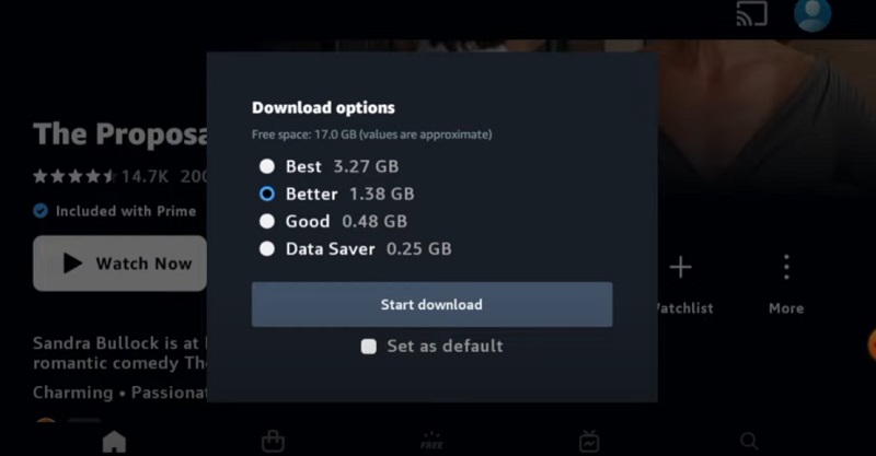 play movie, hit the download button, and choose quality