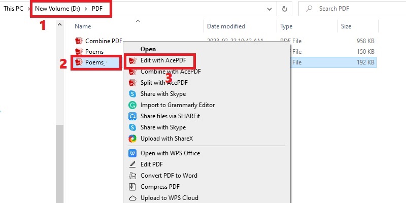 locate pdf document, right-click it and select edit with acepdf