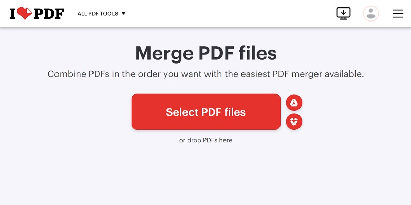 ilovepdf merge pdf interface