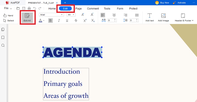 Once you have opened your PDF file with notes in the tool, you can begin editing it. Navigate to the blank space where the notes are located and click on the text to start editing. Move to the "Edit" tab menu to edit the content of the notes, such as font style, size, and color. Also, choose "Add Text" to start typing in your note. You can also go to the "Comment" tab menu to access more annotation tools, such as highlighting, underlining, and adding sticky notes.
start editing your file