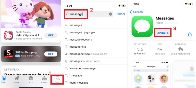 update the message app on app store