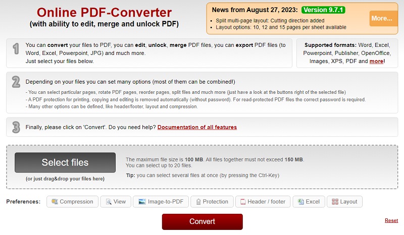 online2pdf main interface