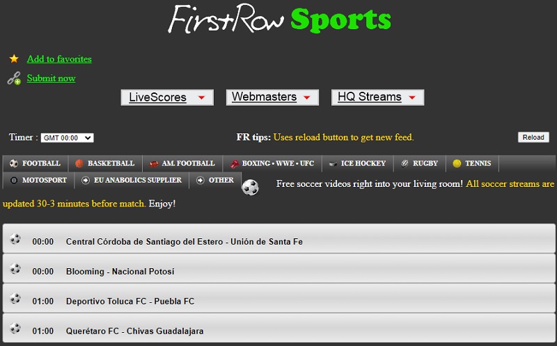 firstrow sports main interface