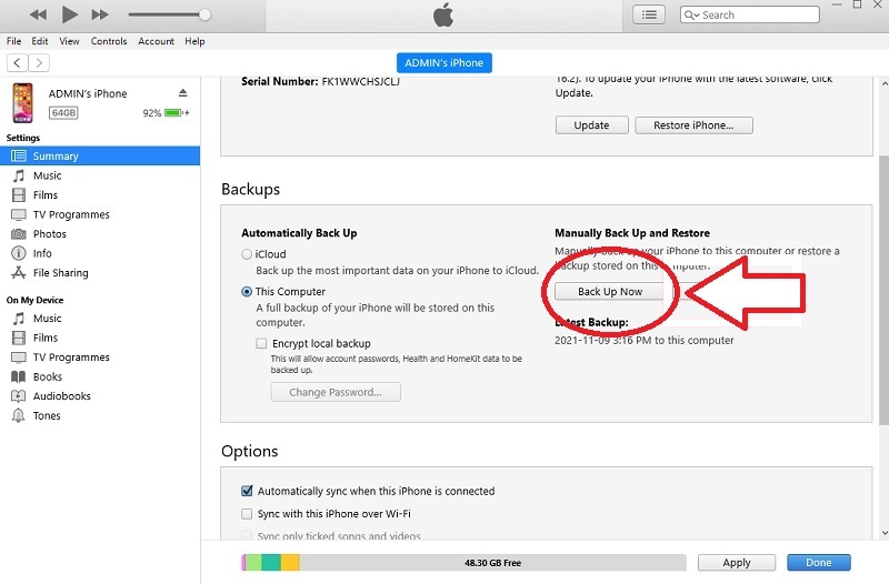backup your data on itunes