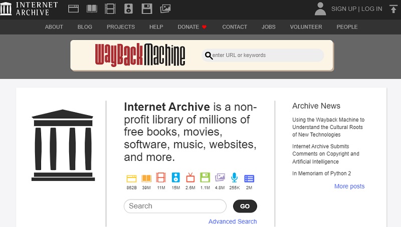 internet archive interface
