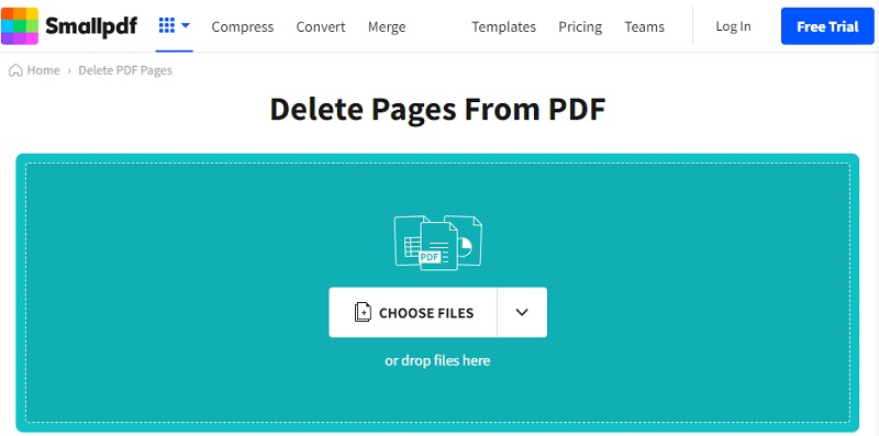 smallpdf delete pages interface