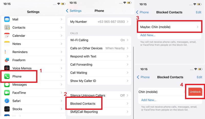 navigate phone settings and click blocked contacts