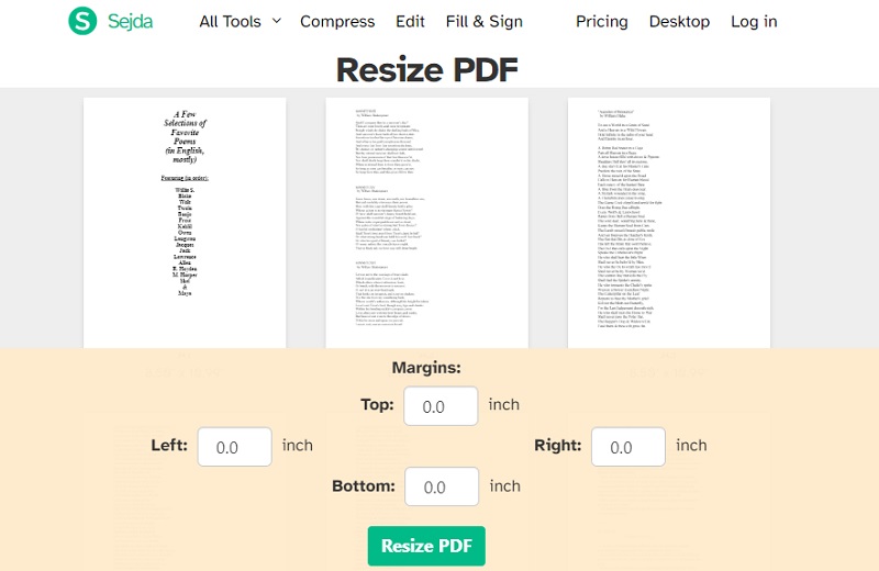 sejda resize pdf interface