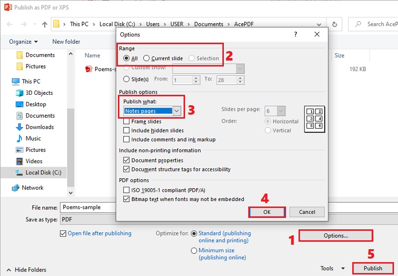 modify pdf settings and hit publish
