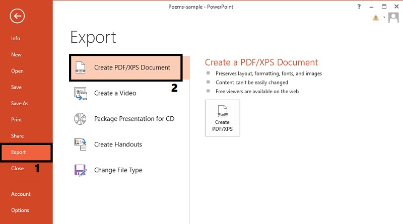 click export and select pdf