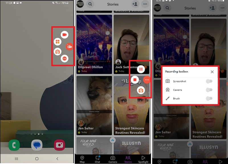 screen record snapchat on android