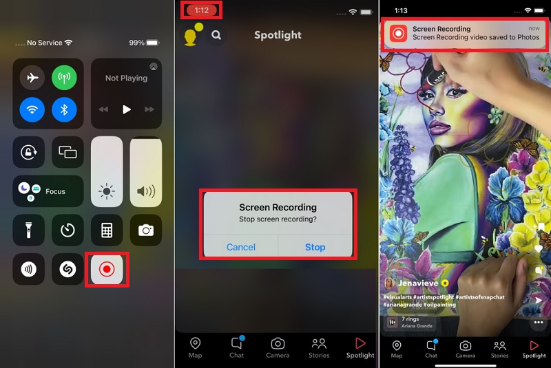 screen record snapchat in iphone