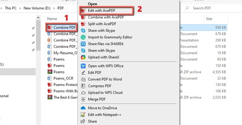 locate output file and hit edit with acepdf