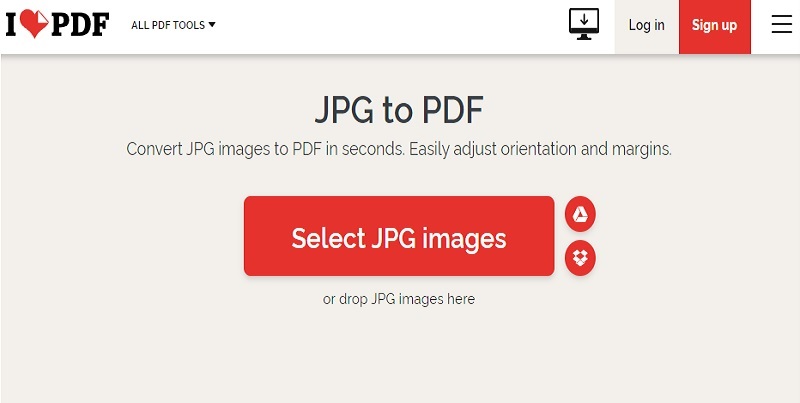 ilovepdf jpg to pdf interface