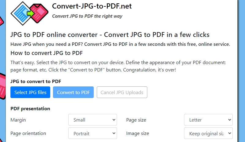 jpg to pdf online converter interface
