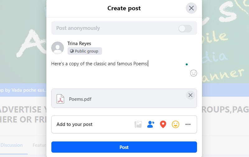add pdf and hit post to upload