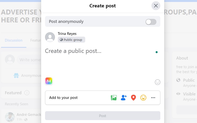 create post window of facebook