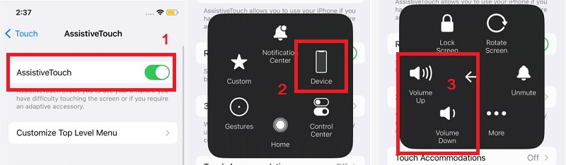 use assistive touch as an alternative to physical volume buttons