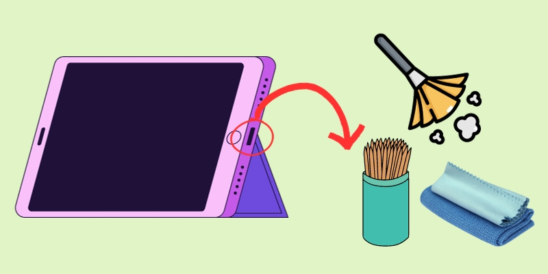 clean lightning port, audio, and volume button