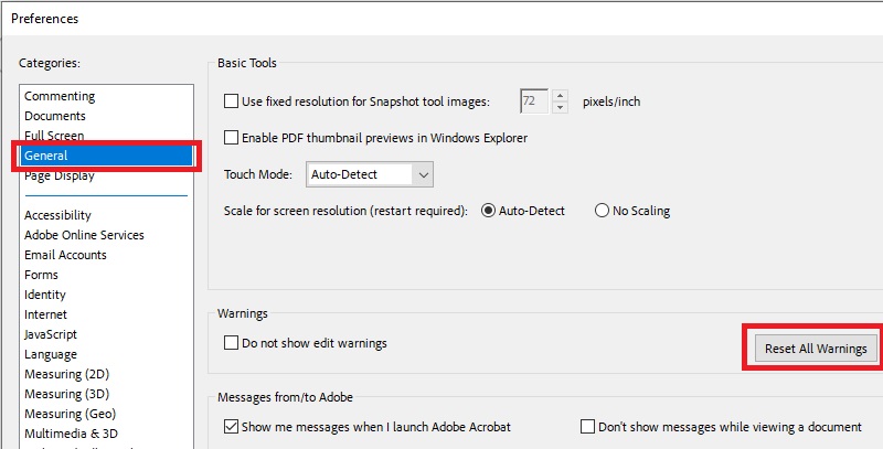 reset acrobat preference settings