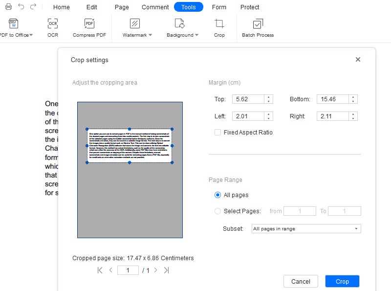 commencer à recadrer le document