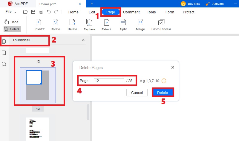delete the page in the pdf