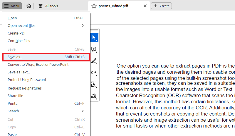 save and export the edited pdf