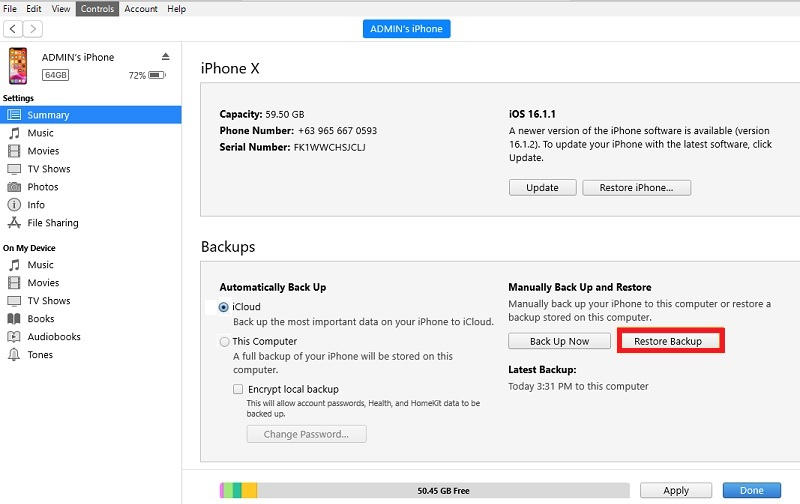  click summary and hit icloud backup, then click restore backup