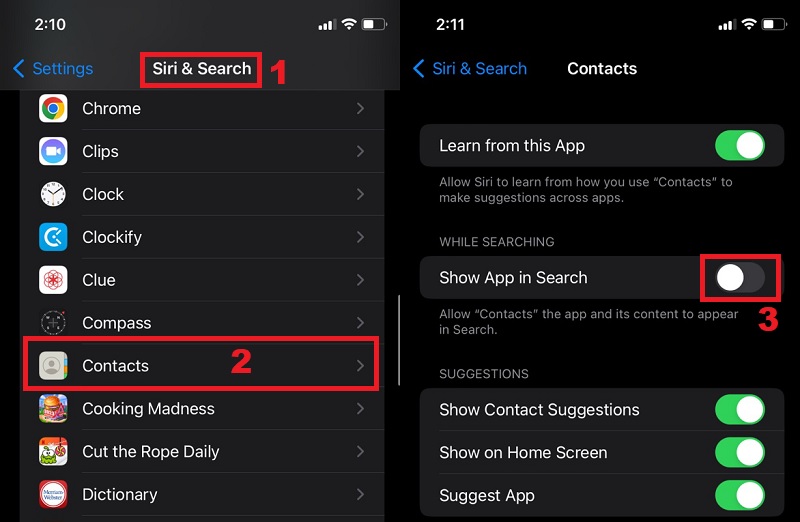 hide contacts on iphone settings