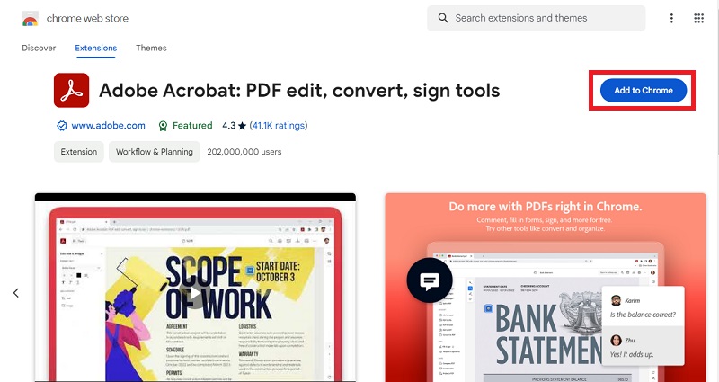 installer l'extension Adobe Acrobat pour Chrome