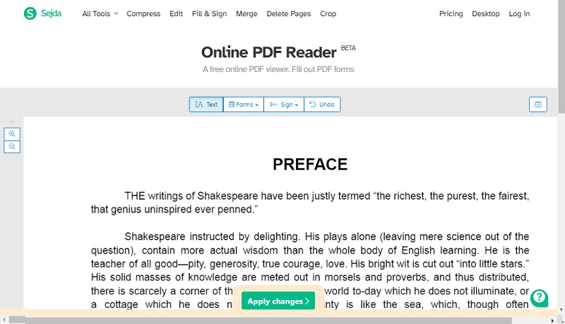 sejda pdf reader interface