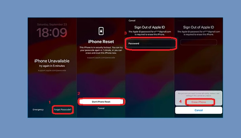 unlock iphone using erase option in ios 17 or later version