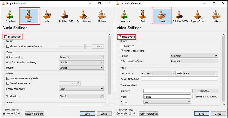 enable video and audio