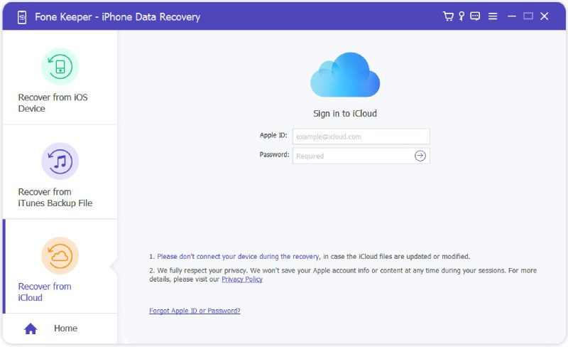 enter your apple id or icloud account