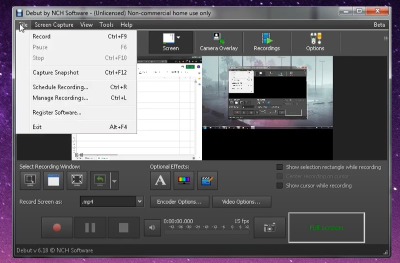 debut video capture main interface