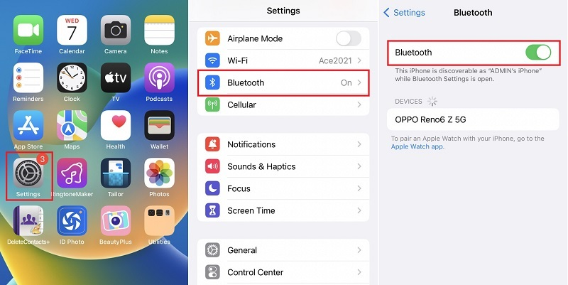 turn of the iphone bluetooth