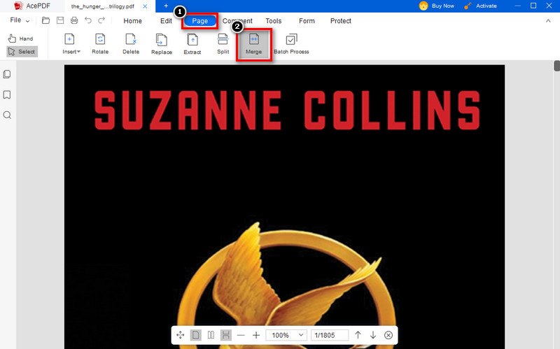 select the page and then merge