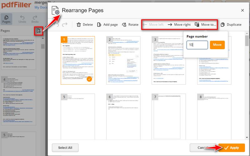 rearrange page number