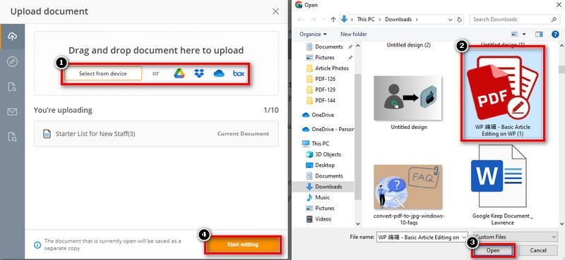 selecting a file to merge