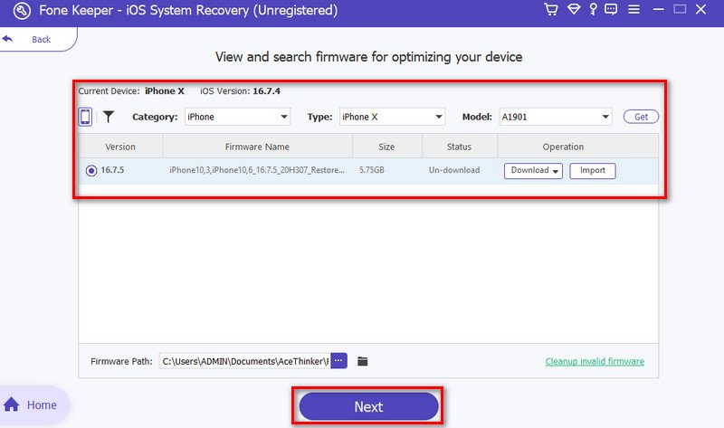 choose the applicable firmware