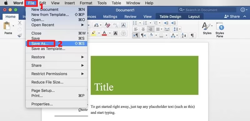 open word document, hit file and click save as