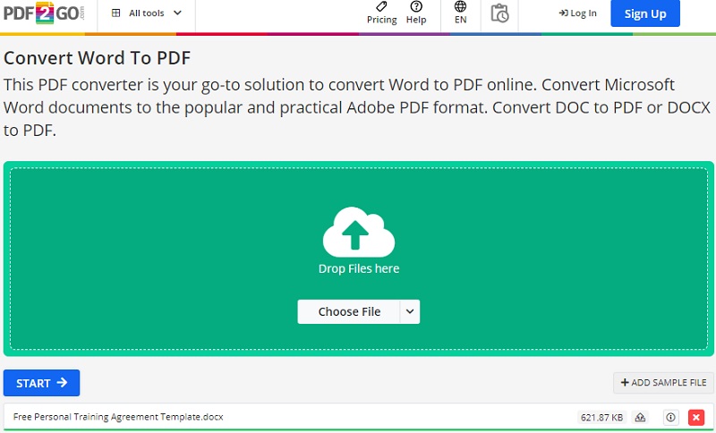 pdf2go interface