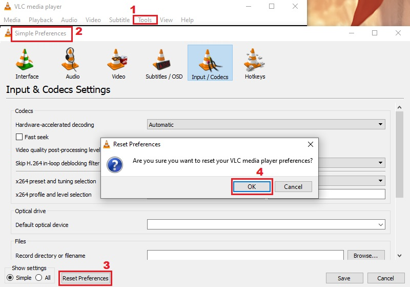 reset input settings