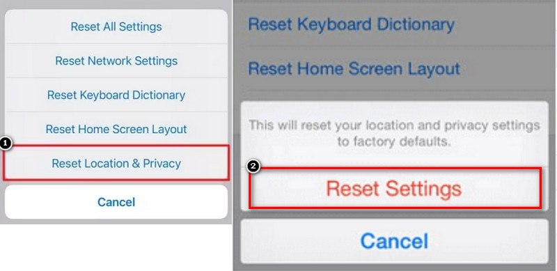 reset location and privacy