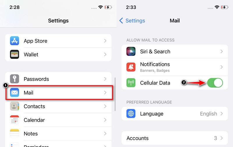 enabling data on mail