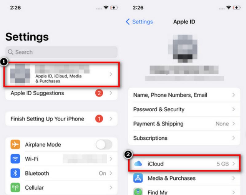 open icloud on settings