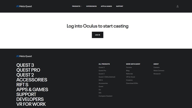oculus casting log-in