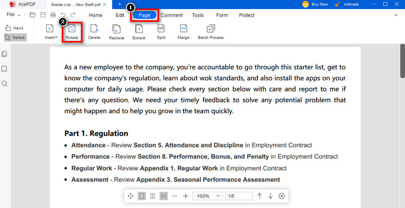 cherche la page et fais-la pivoter