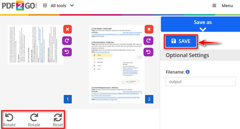 configuration de toutes les pages et sauvegarde