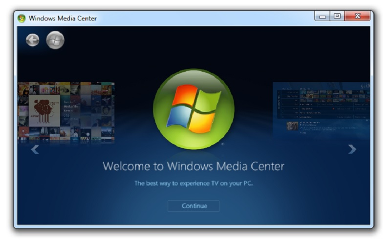 windows media center interface